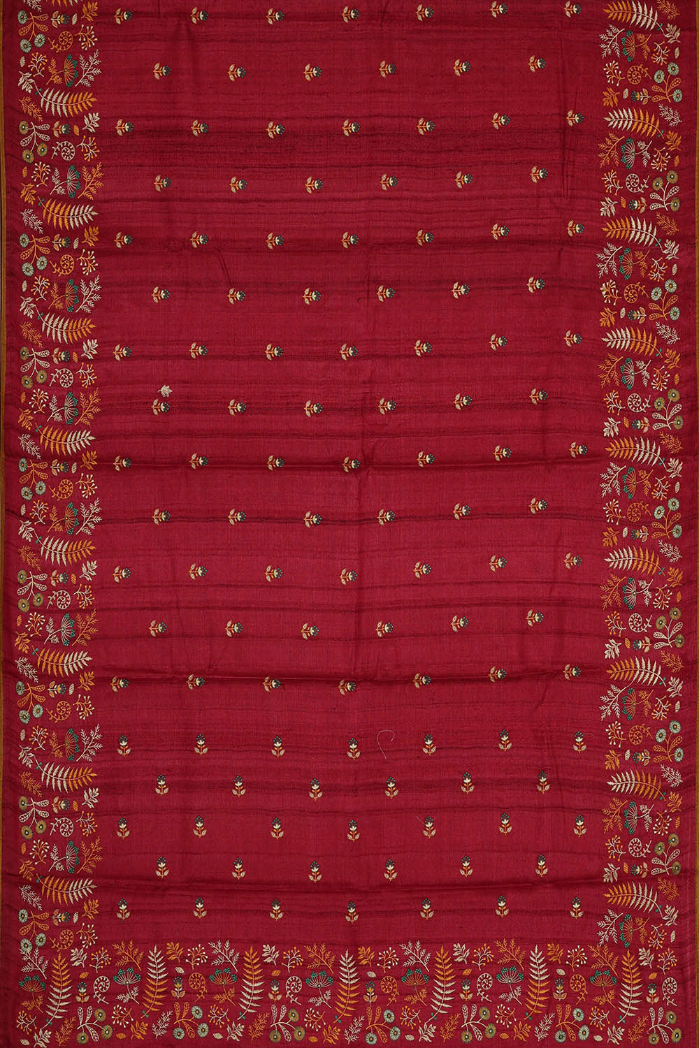 Tussar Dark Red Embroidered Saree