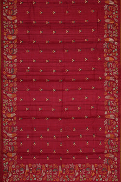 Image of Tussar Dark Red Embroidered Saree