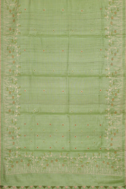 Image of Tussar Pista Green Embroidered Saree