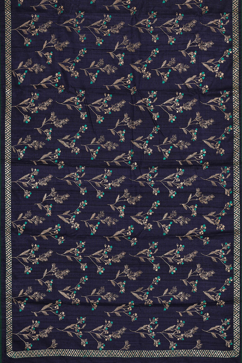 Tussar Navy Blue Embroidered Saree