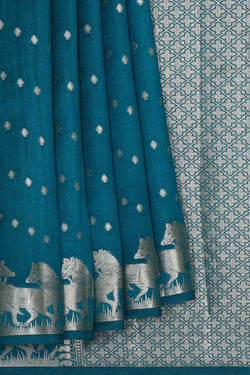 Image of Peacock Blue Silk Saree