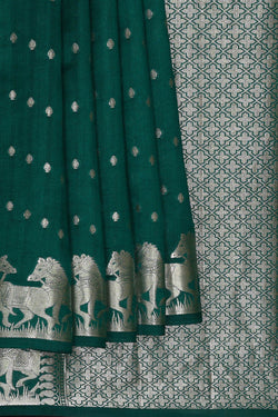Image of Peacock Green Silk Saree