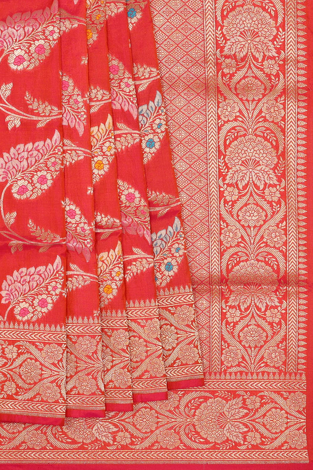Image of Banarasi Silk Reddish Orange Saree
