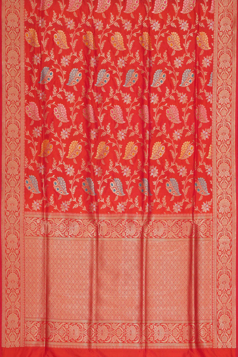 Image of Banarasi Silk Reddish Orange Saree