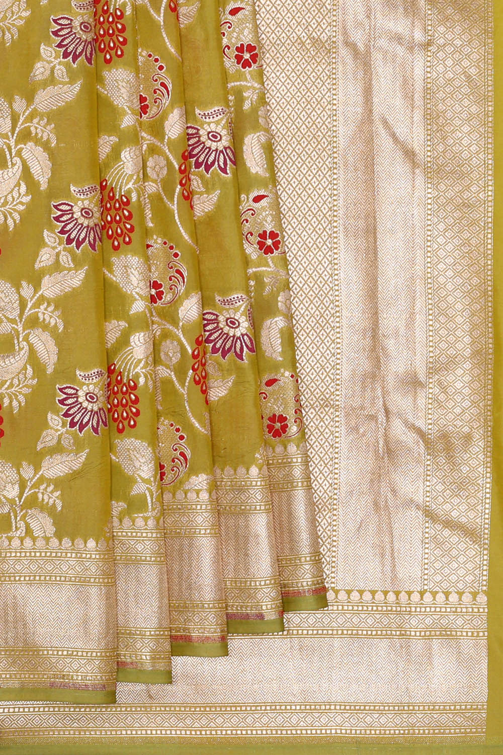 Image of Banarasi Silk Golden Green Saree