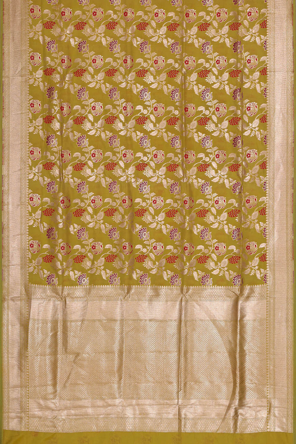 Image of Banarasi Silk Golden Green Saree