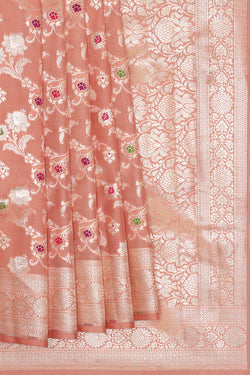 Image of Banarasi Silk Peach Saree