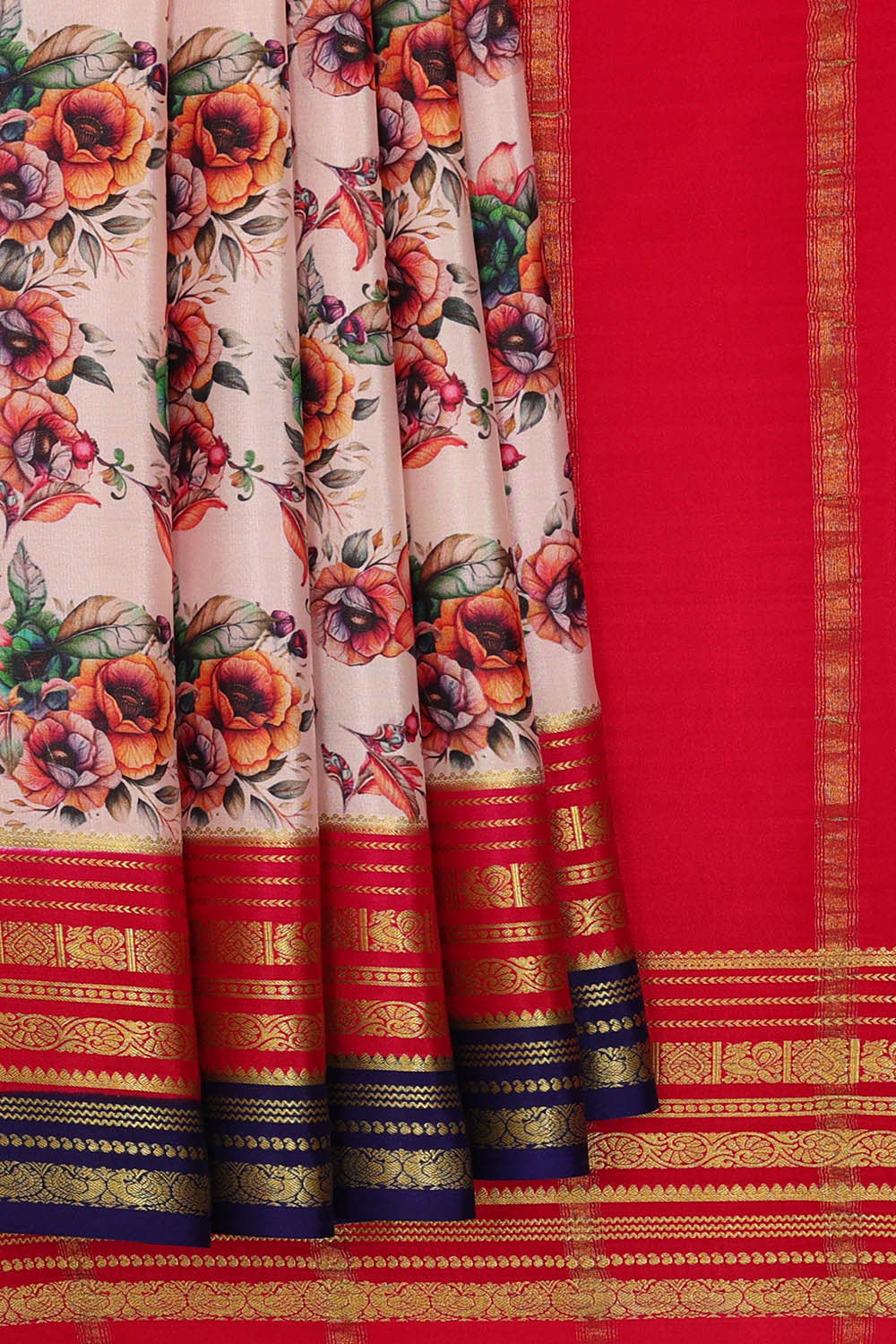 Printed Binny Crepe Light Peach Saree