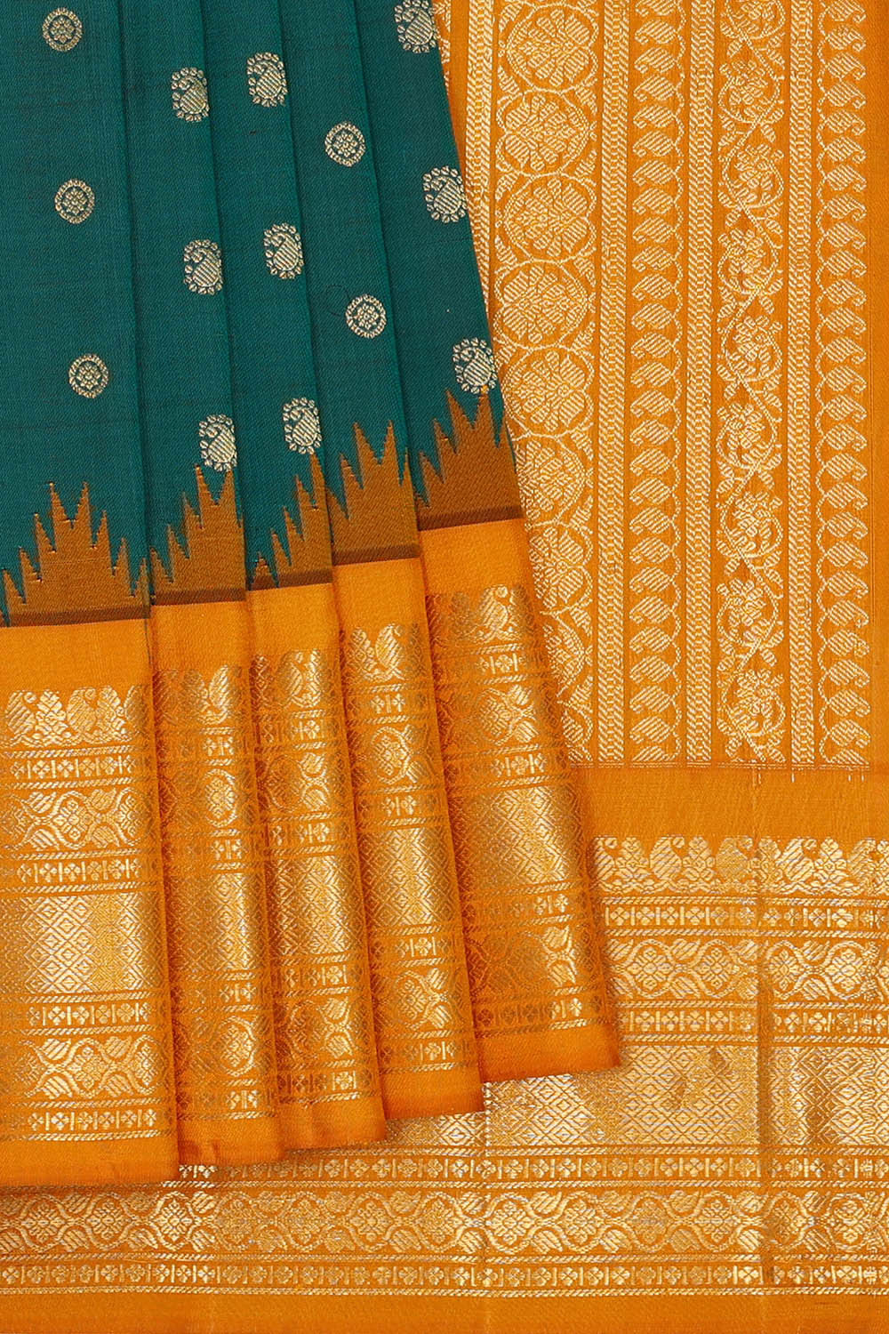 Image of Gadwal Silk Peacock Green Saree