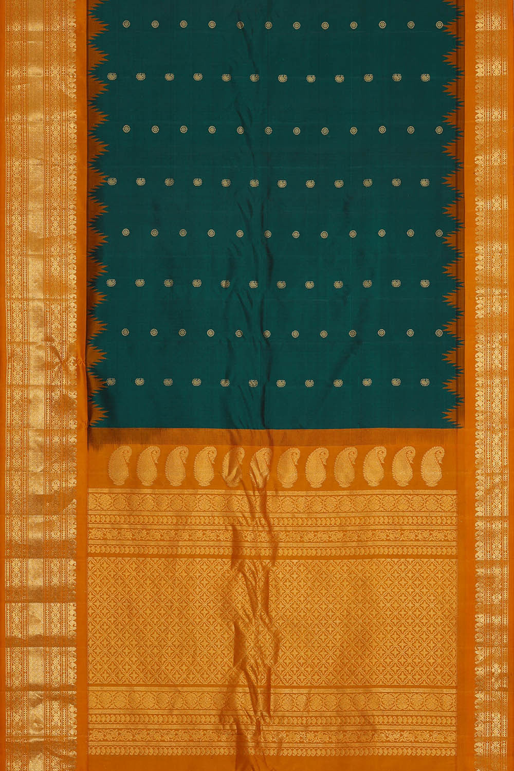 Image of Gadwal Silk Peacock Green Saree