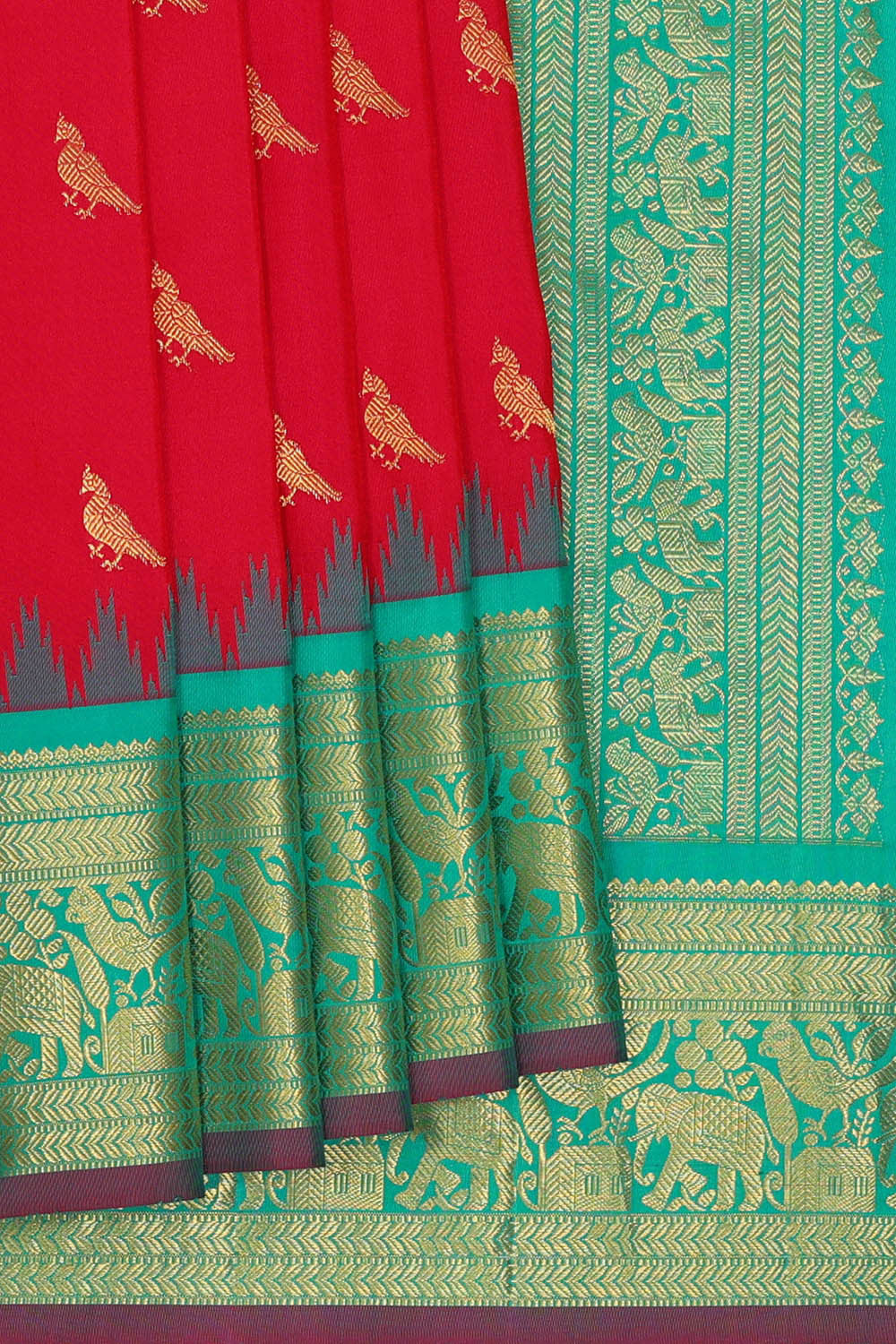 Image of Gadwal Silk Red Saree