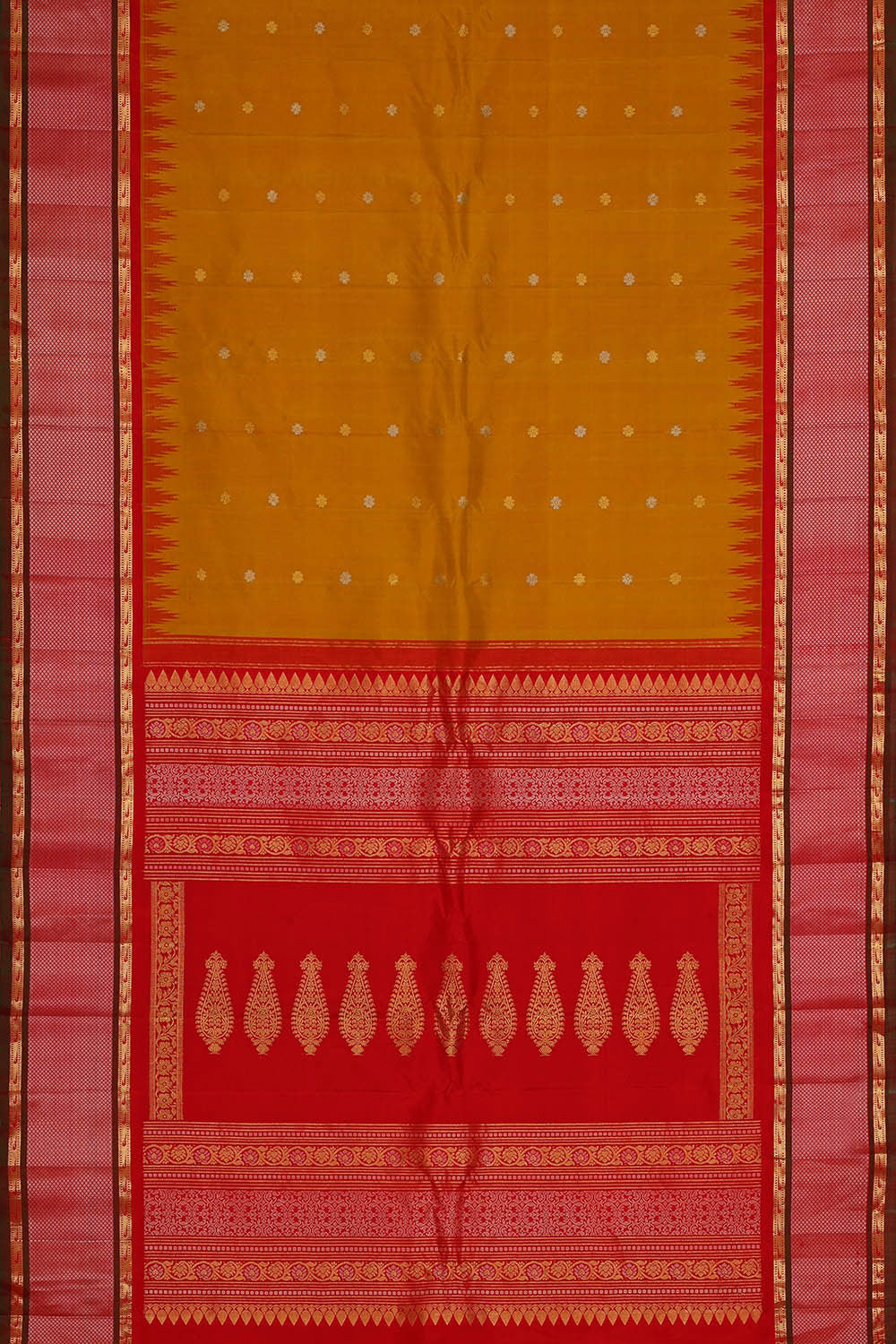 Image of Gadwal Silk Mustard Yellow Saree
