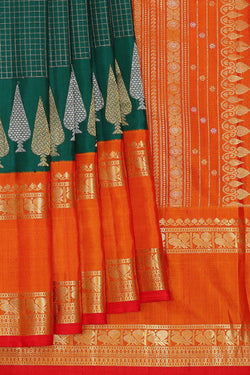Image of Gadwal Silk Peacock Green Saree
