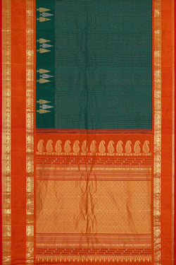 Image of Gadwal Silk Peacock Green Saree