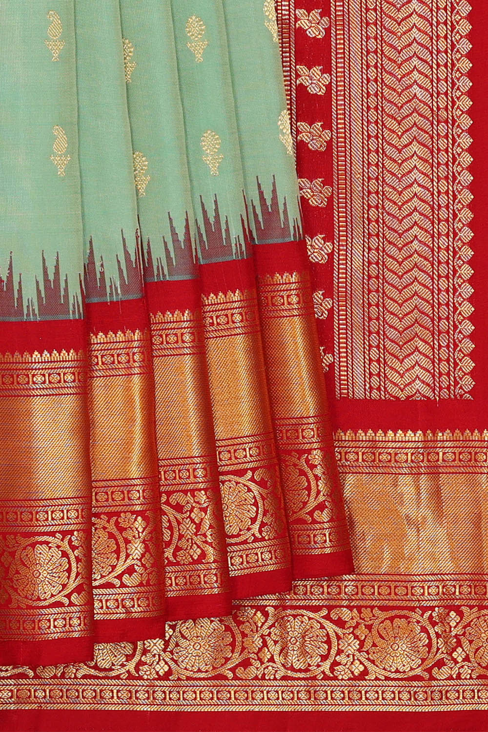 Image of Gadwal Silk Light Sea Green Saree