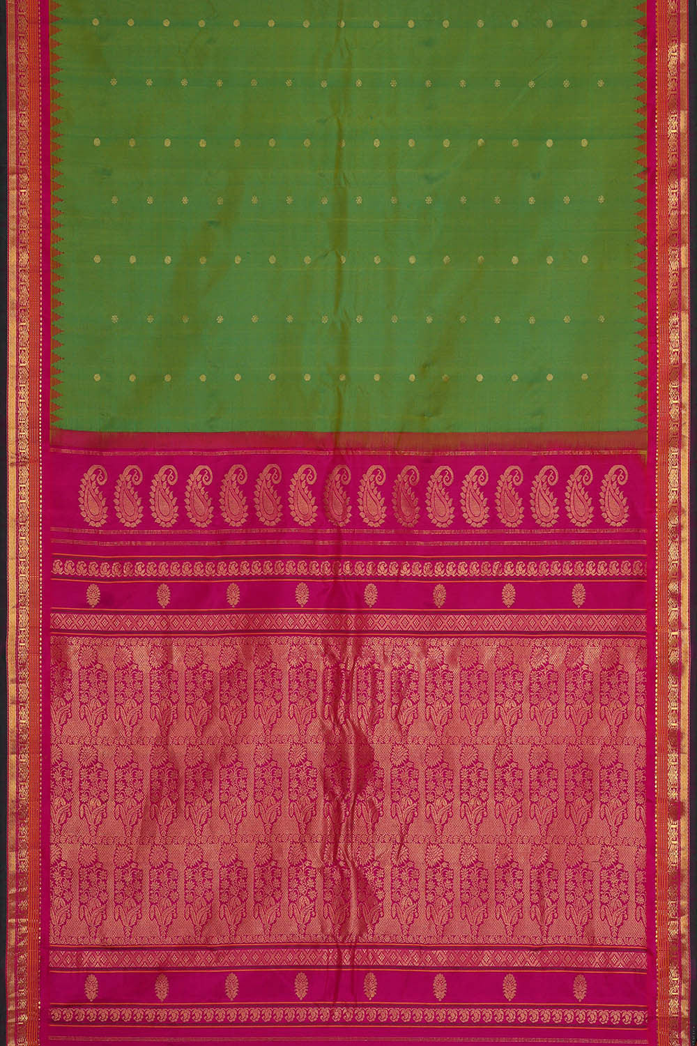 Image of Gadwal Silk Leaf Green Saree
