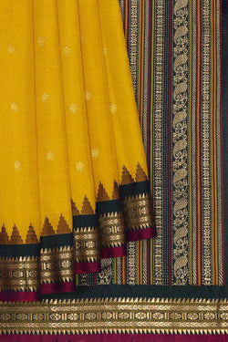 Image of Gadwal Silk Mustard Yellow Saree
