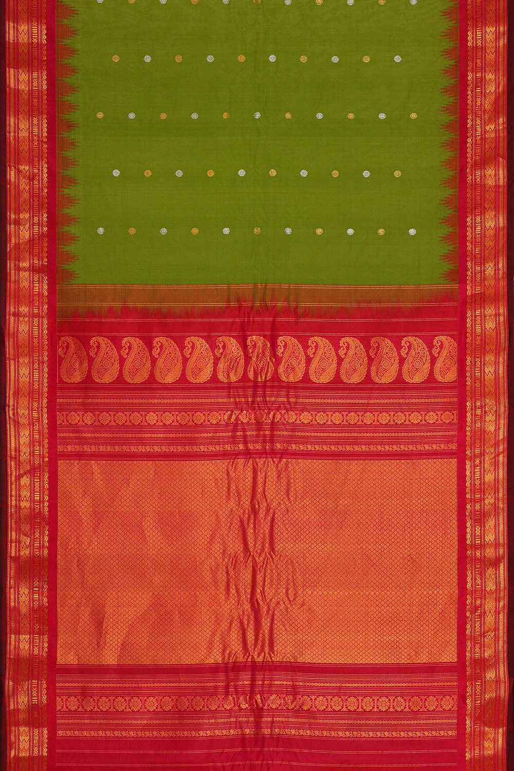 Image of Gadwal Silk Cotton Parrot Green Saree