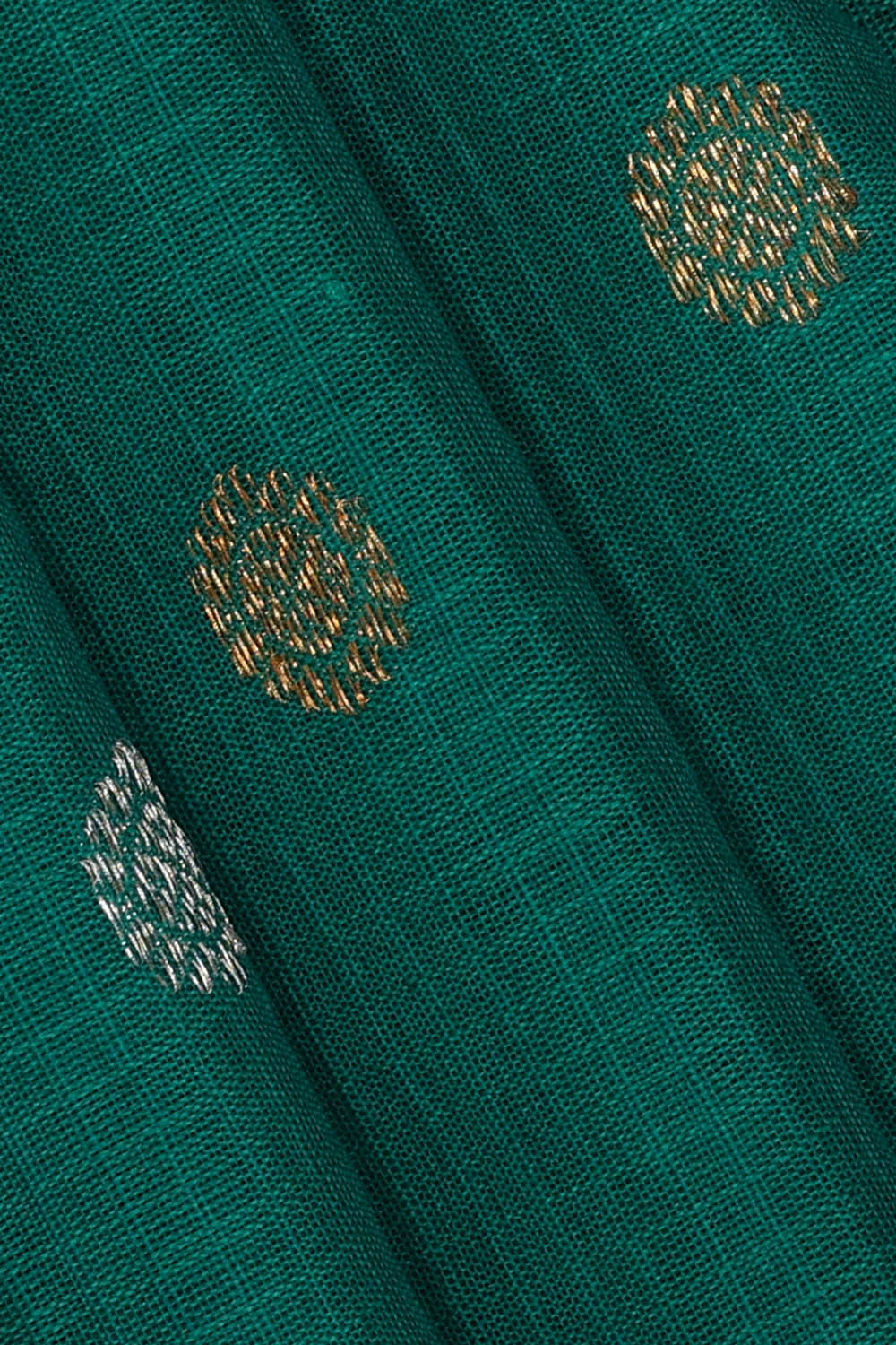 Image of Gadwal Silk Cotton Peacock Green Saree