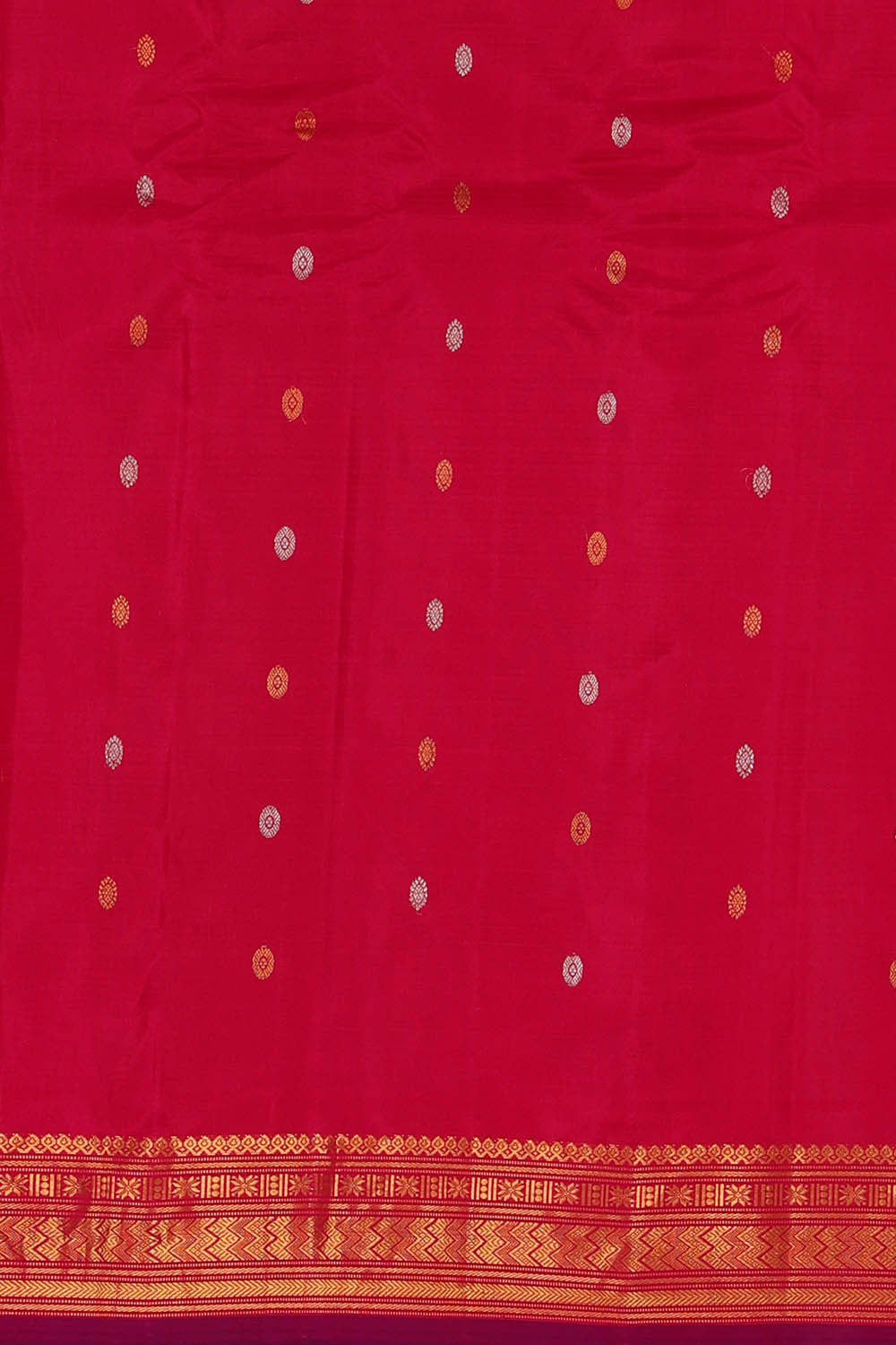 Image of Gadwal Silk Cotton Peacock Green Saree