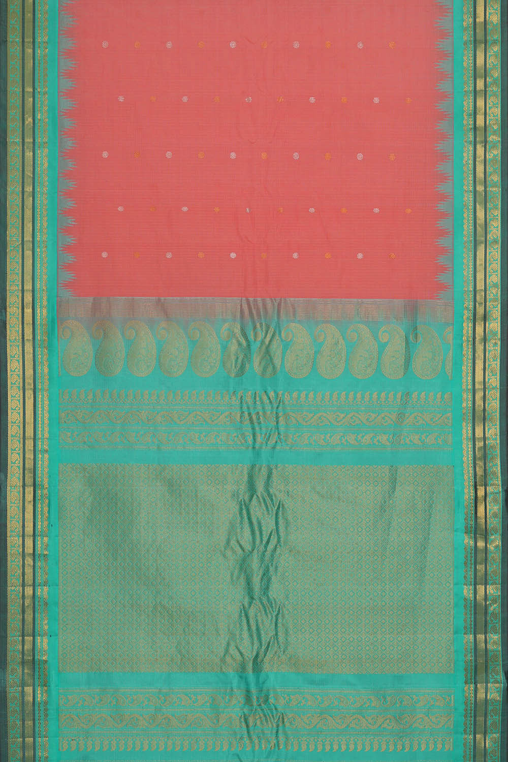 Image of Gadwal Silk Cotton Peach Pink Saree