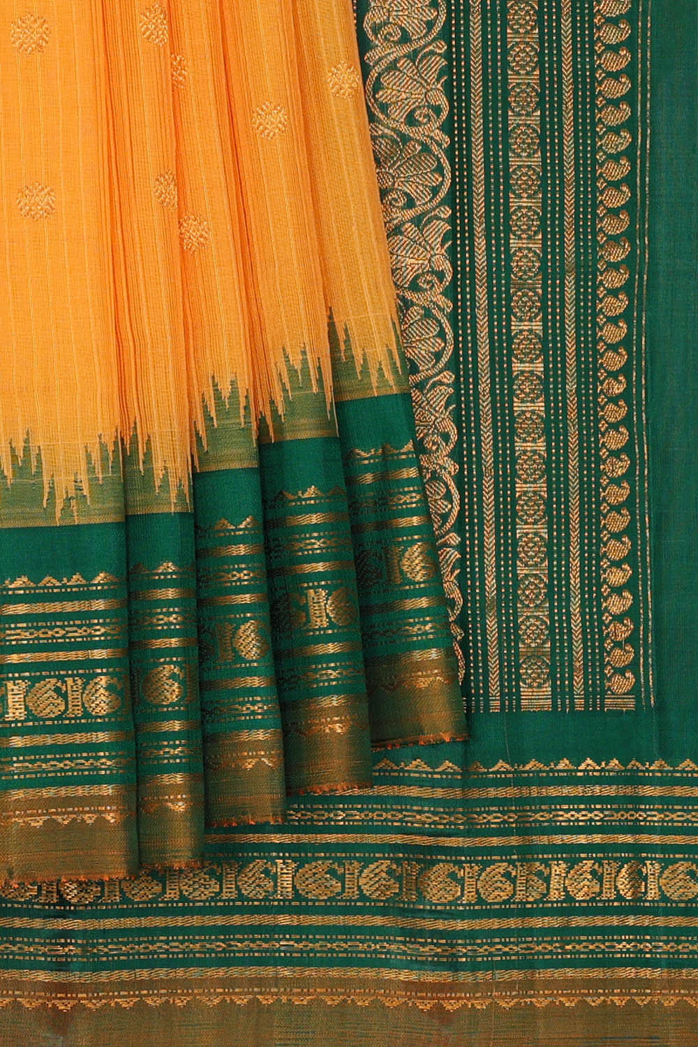 Image of Gadwal Silk Cotton Yellow Saree