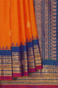 Image of Gadwal Silk Cotton Mustard Yellow Saree