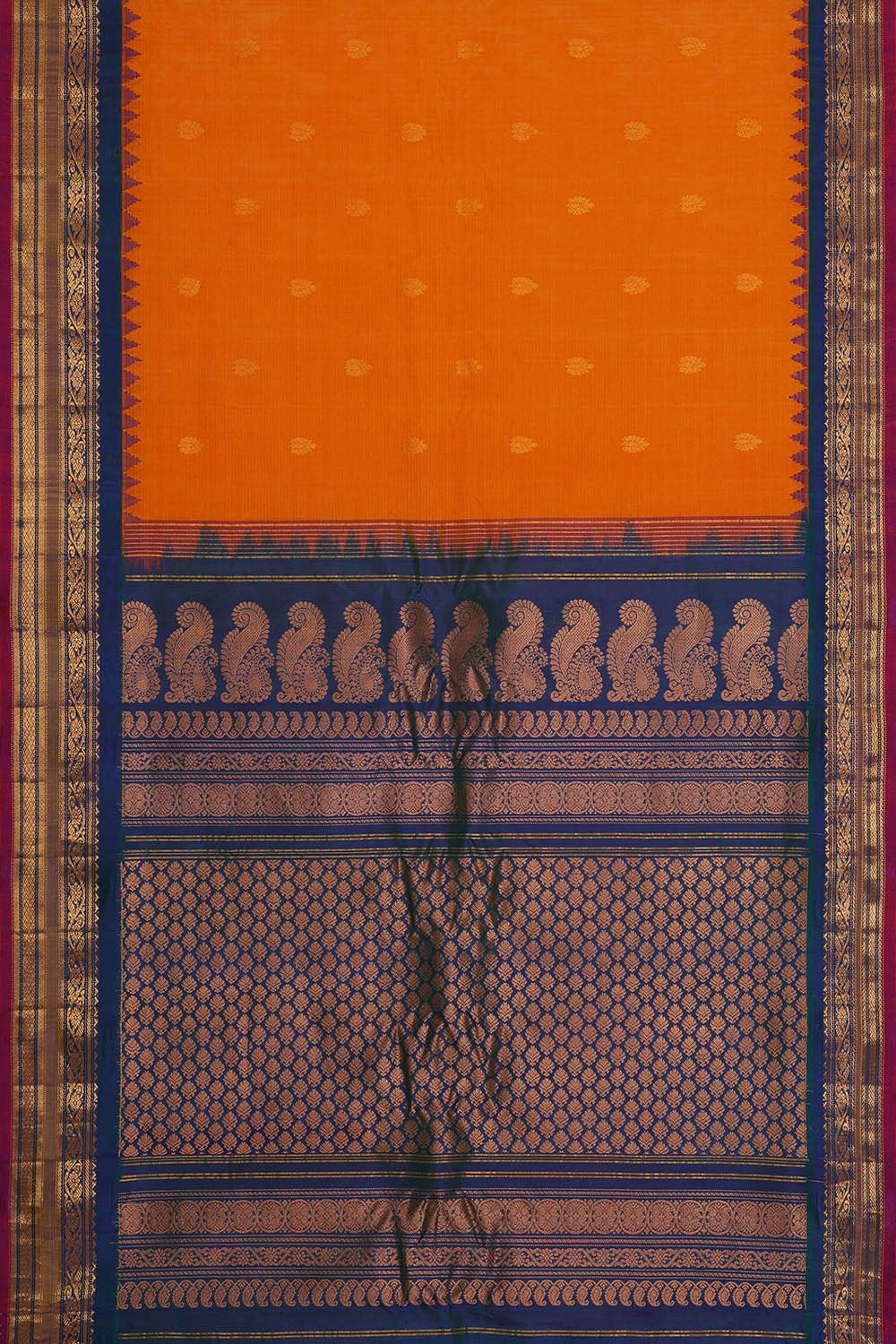 Gadwal Silk Cotton Mustard Yellow Saree