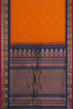 Image of Gadwal Silk Cotton Mustard Yellow Saree