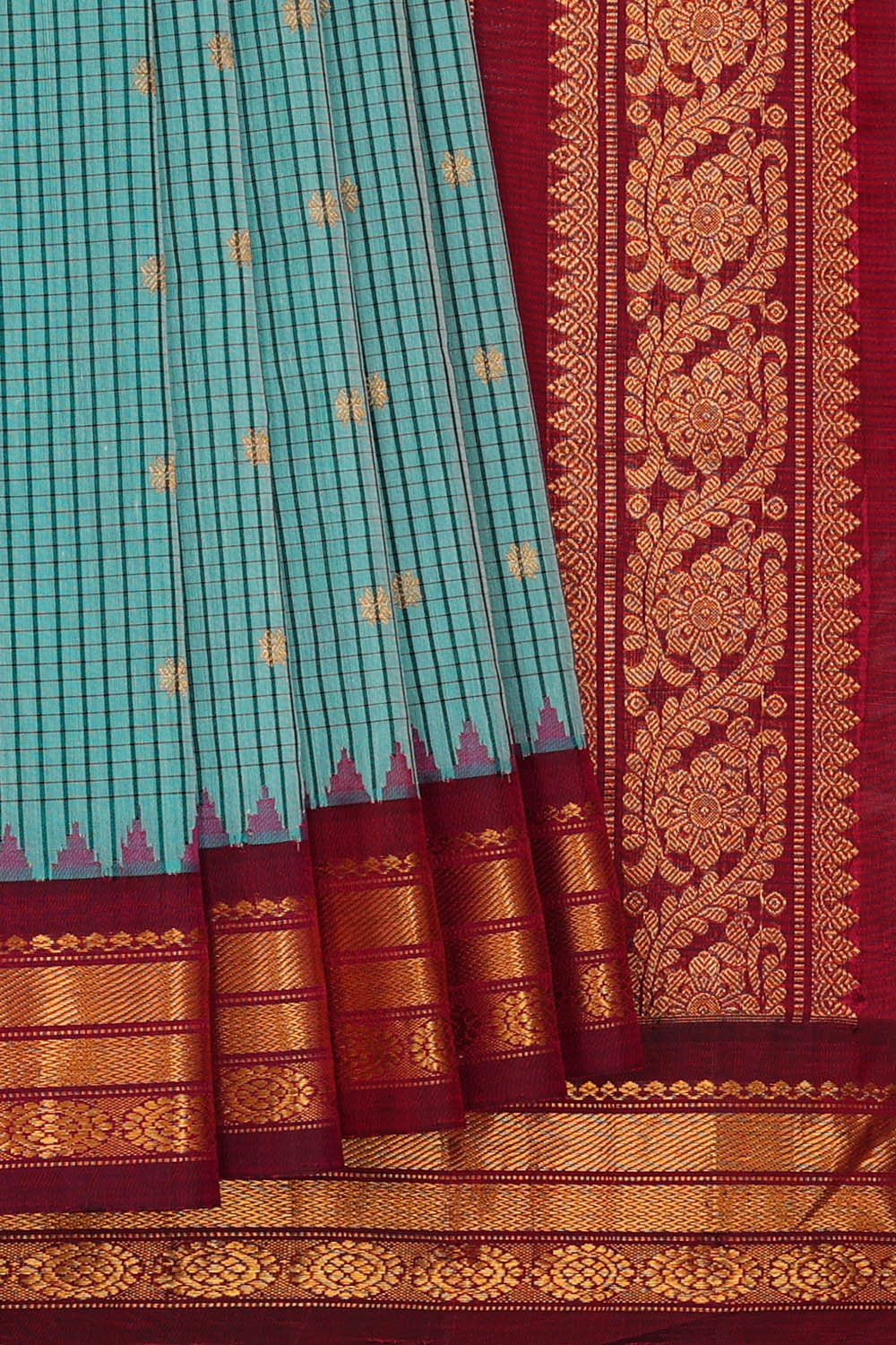 Gadwal Silk Cotton Sky Blue Saree