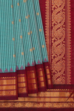Image of Gadwal Silk Cotton Sky Blue Saree