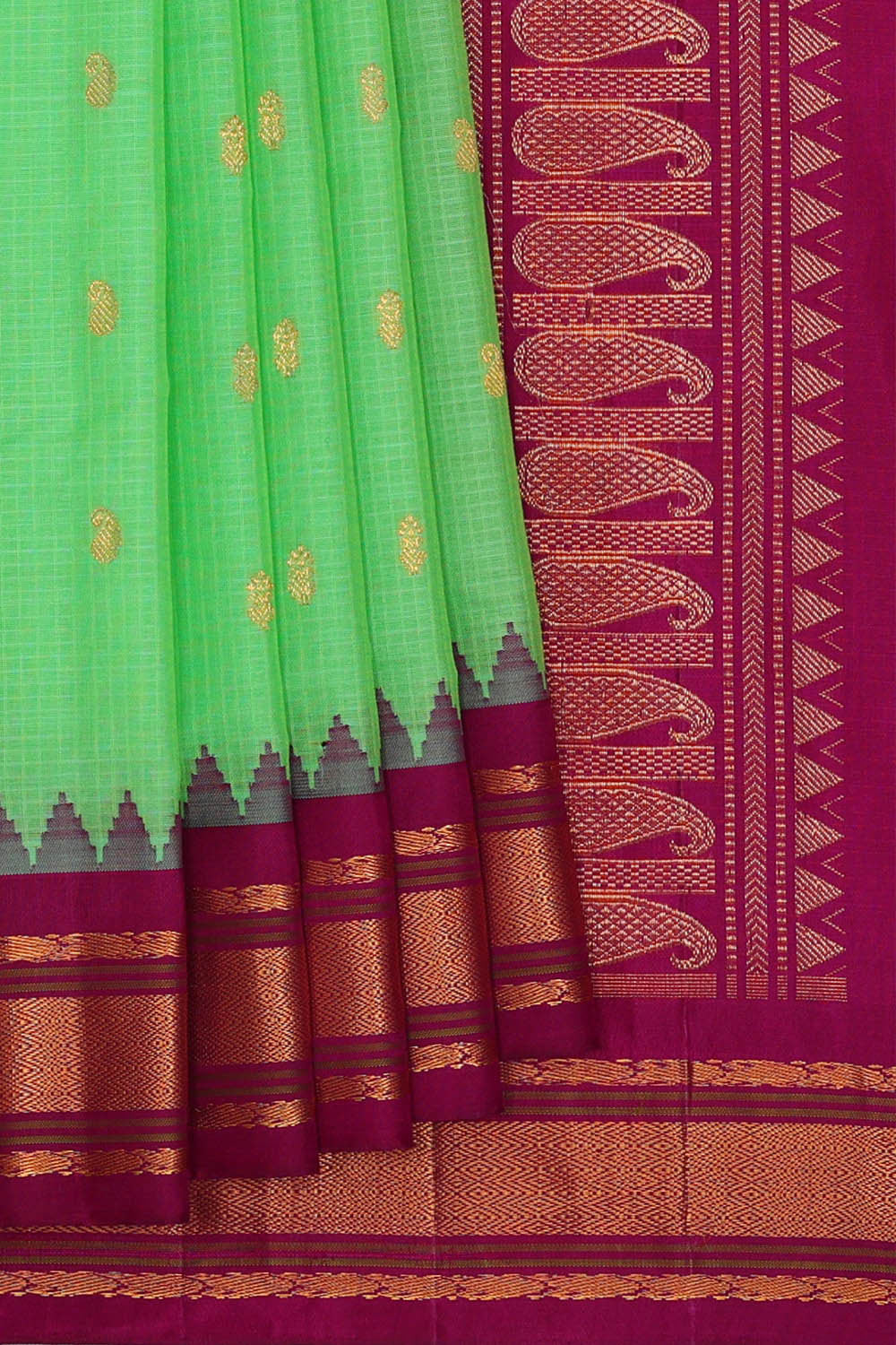 Image of Gadwal Silk Cotton Light Green Saree