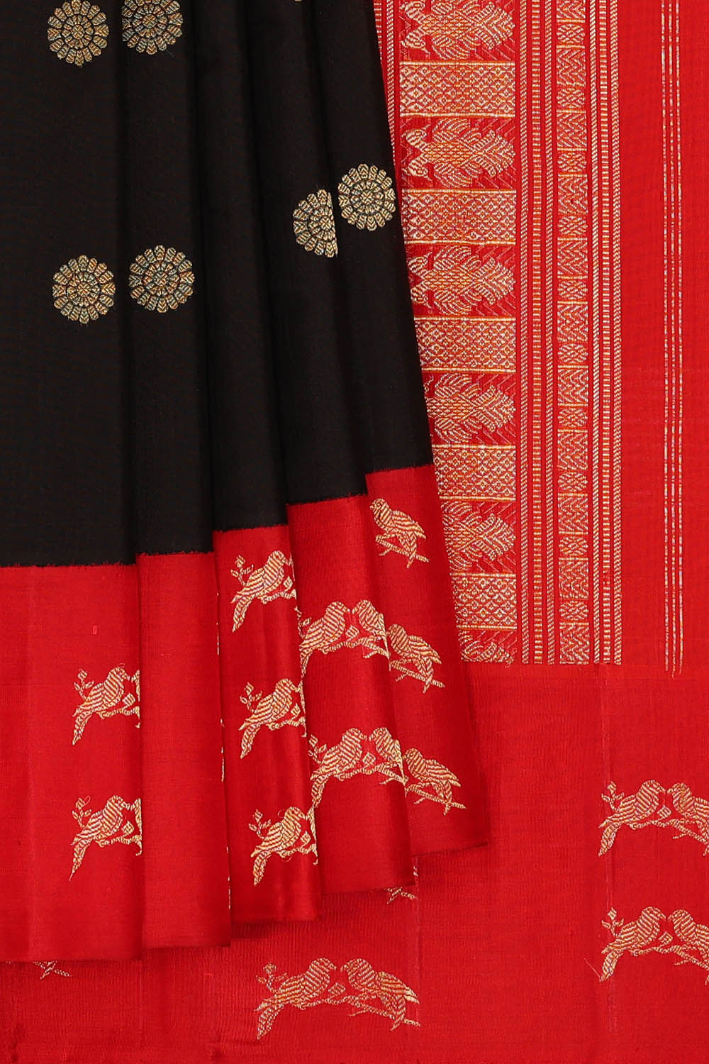 Image of Gadwal Silk Cotton Black Saree
