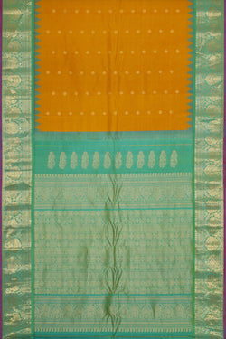 Image of Gadwal Silk Mustard Yellow Saree