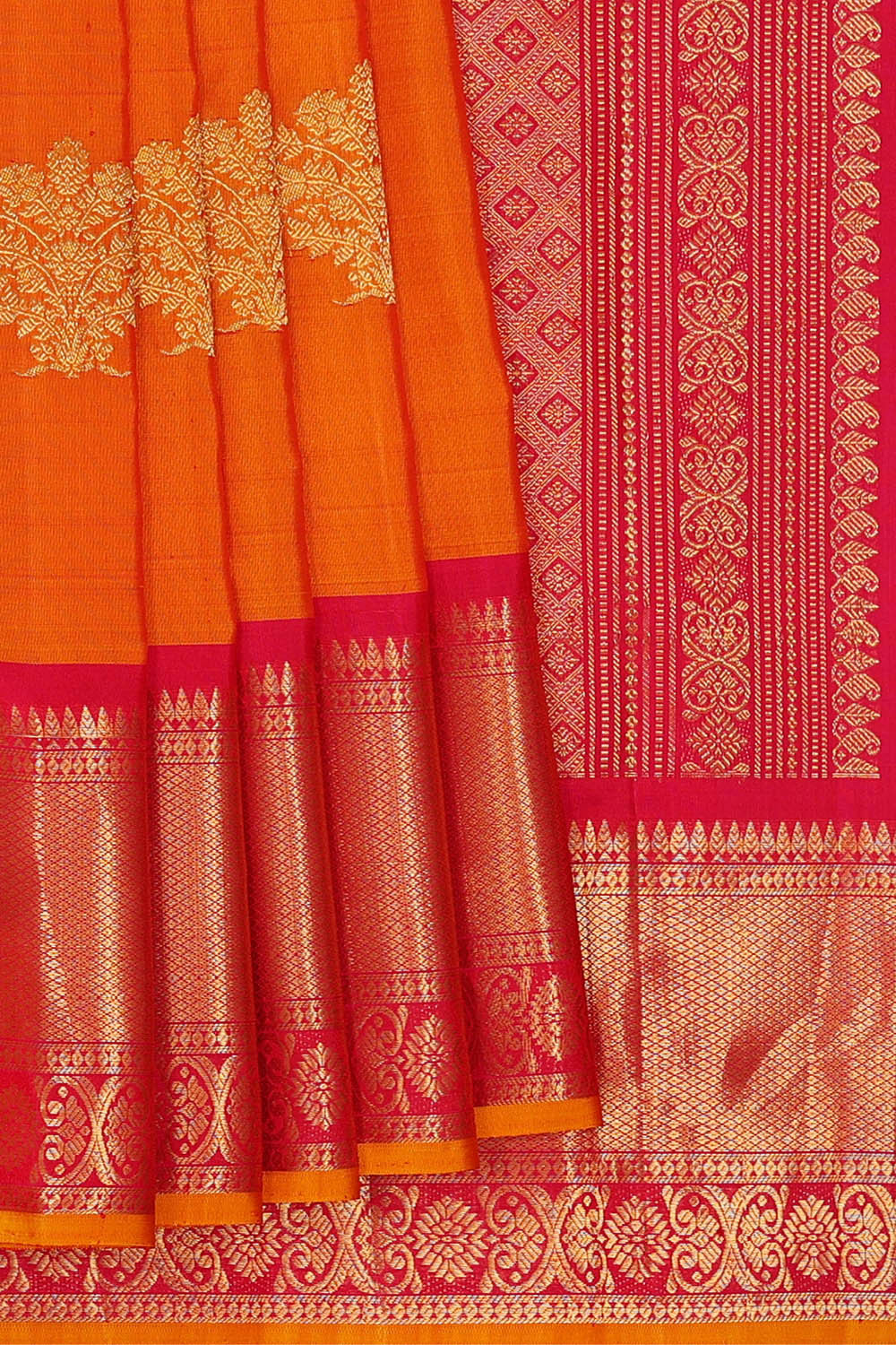 Image of Gadwal Silk Mustard Orange Saree