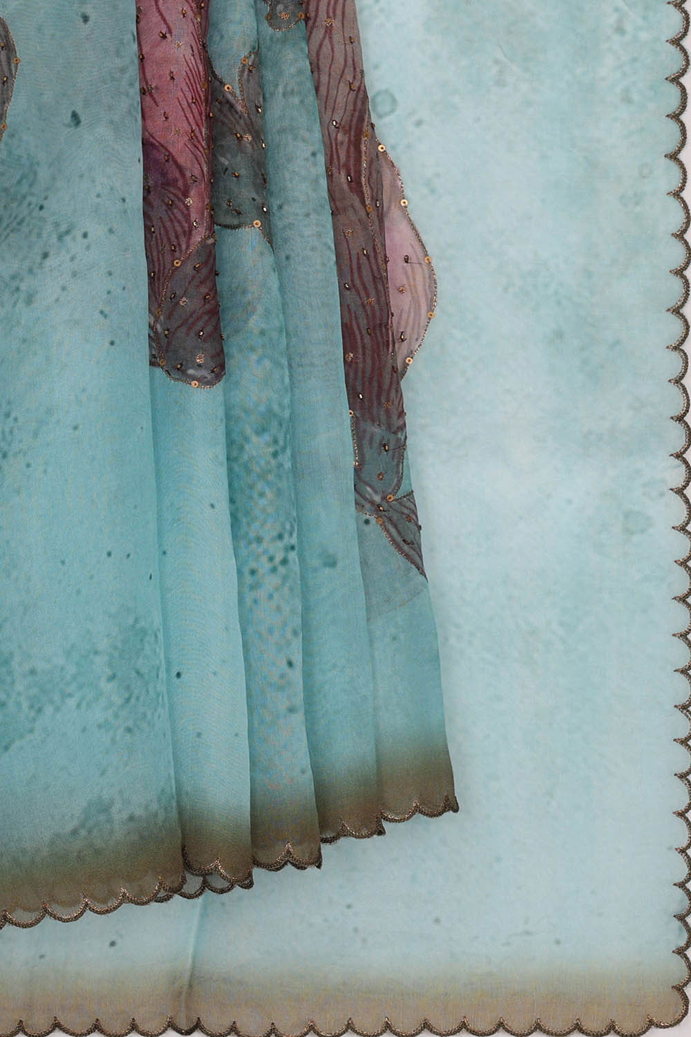 Image of Printed Banarasi Organza Sky Blue Saree