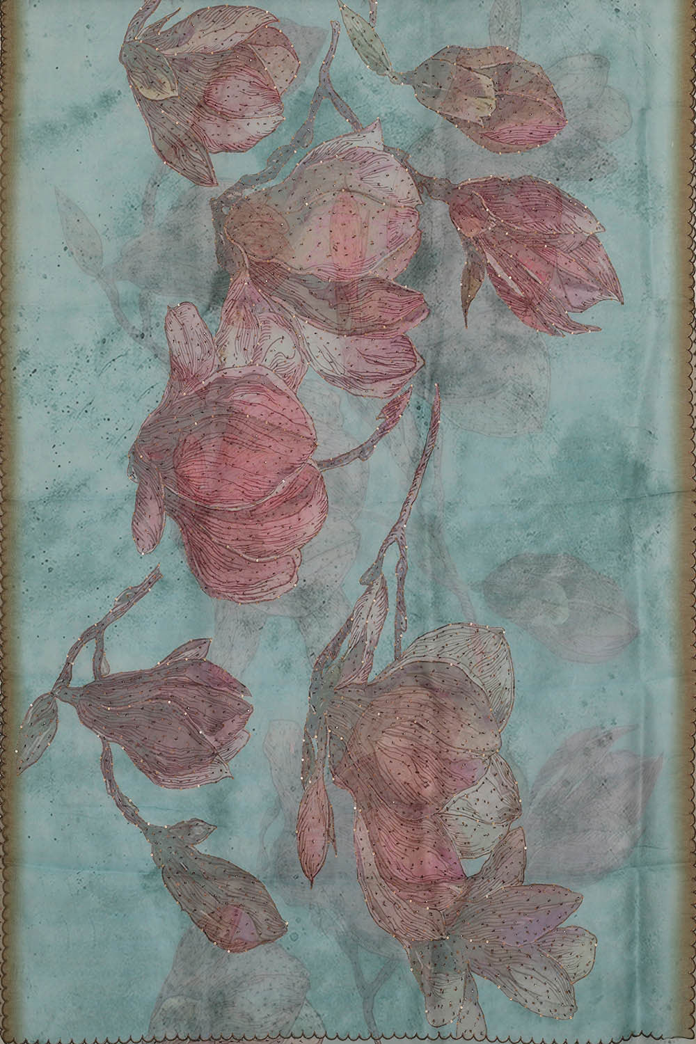 Image of Printed Banarasi Organza Sky Blue Saree