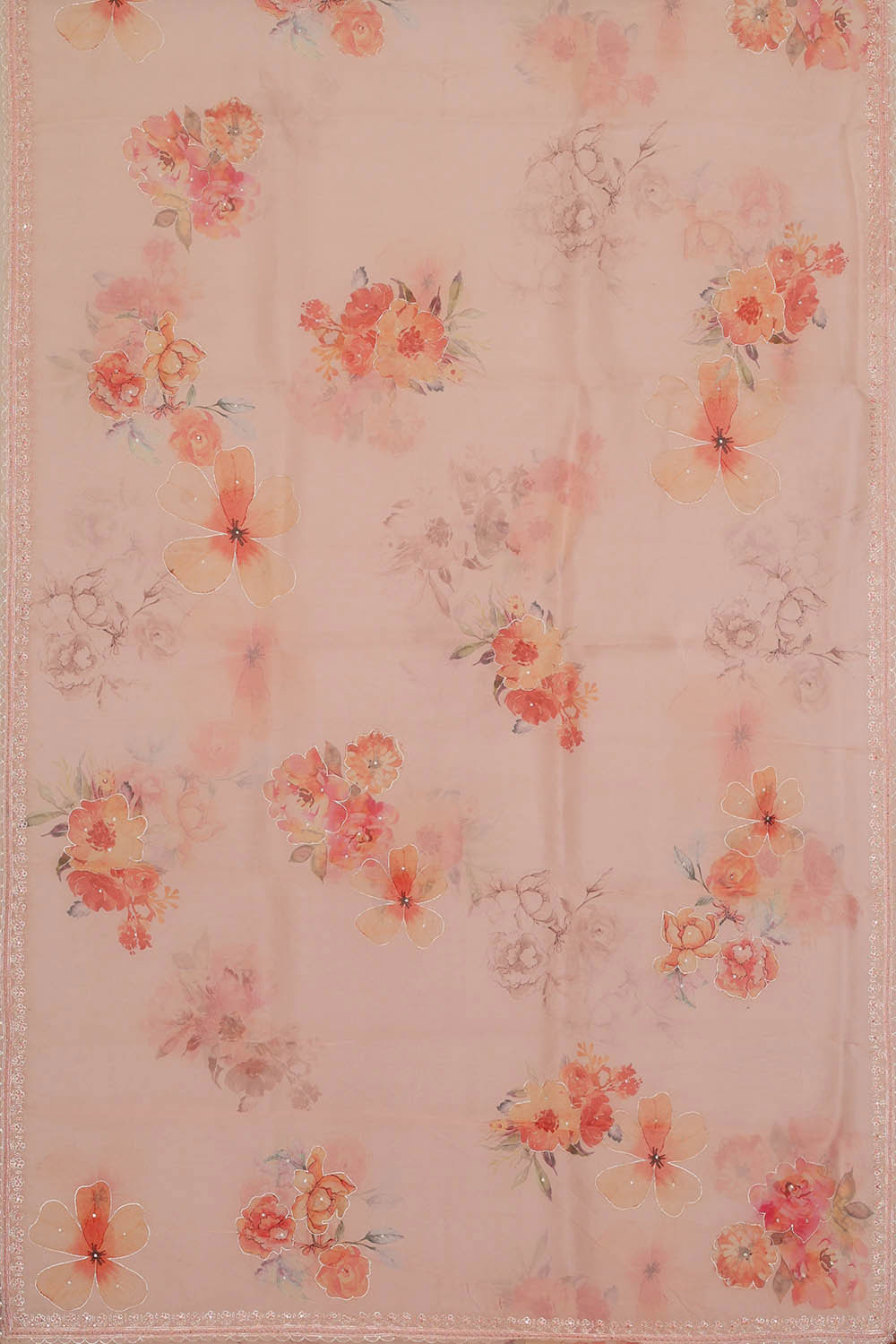 Printed Banarasi Organza Light Peach Saree