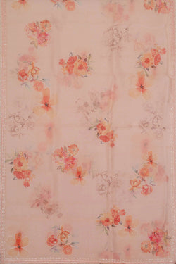 Image of Printed Banarasi Organza Light Peach Saree