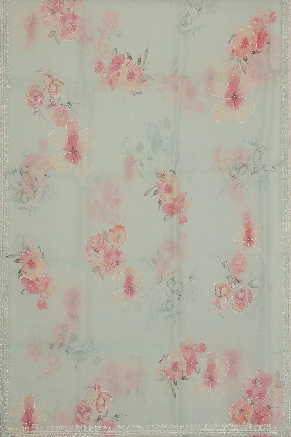 Image of Printed Banarasi Organza Sea Blue Saree