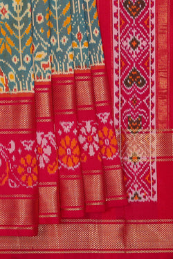 Image of Ikat Greyish Blue Saree