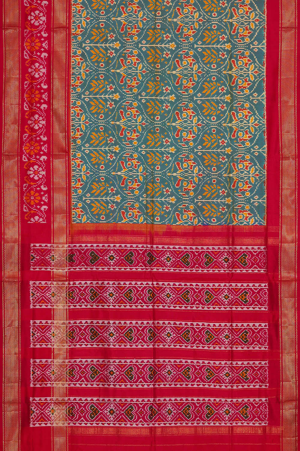 Ikat Greyish Blue Saree