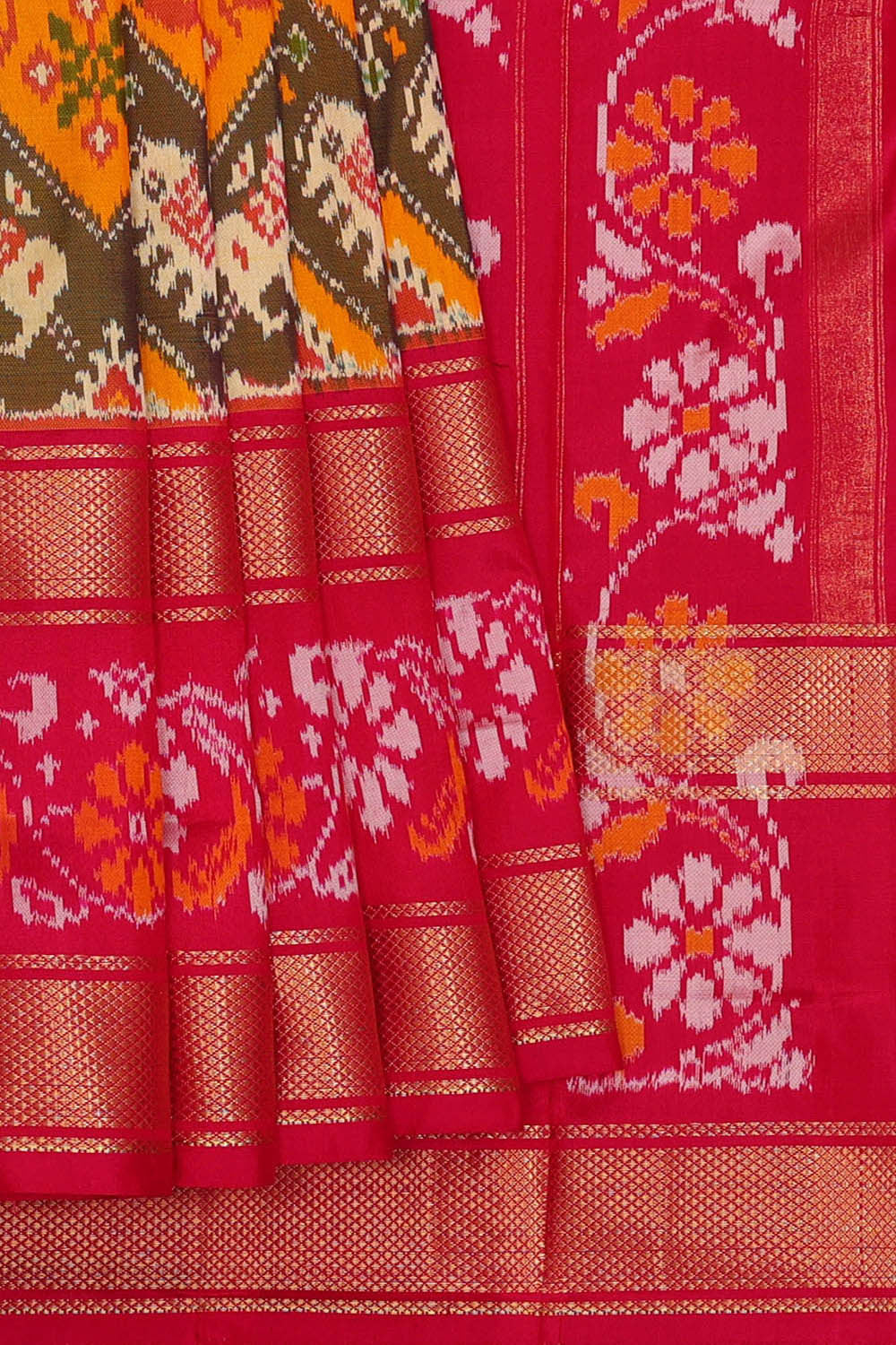 Ikat Mehndi Green Saree