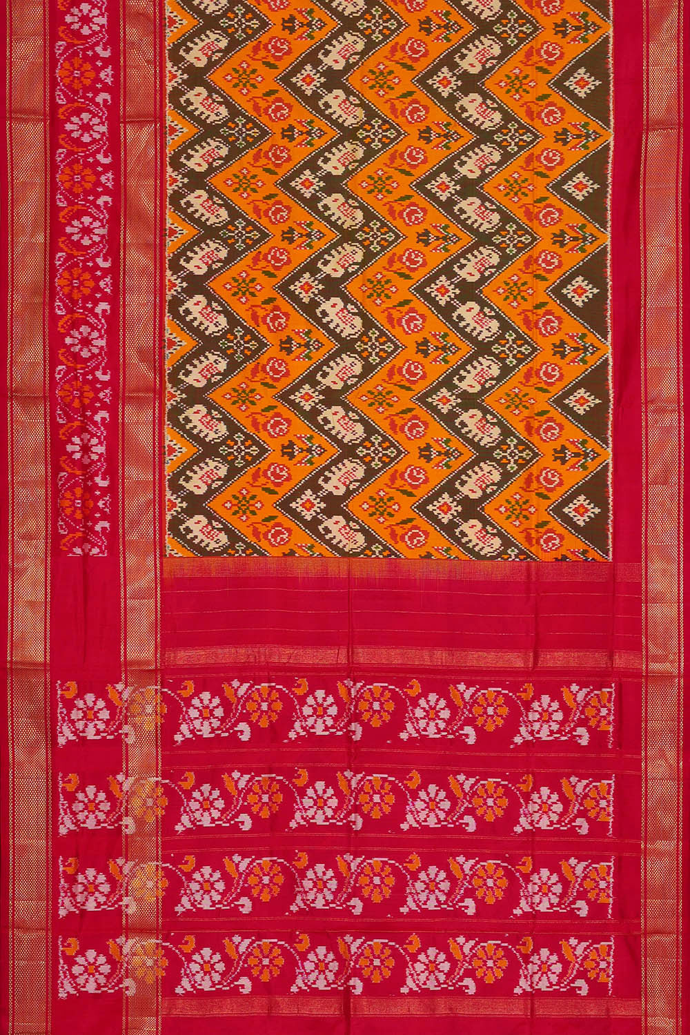 Ikat Mehndi Green Saree