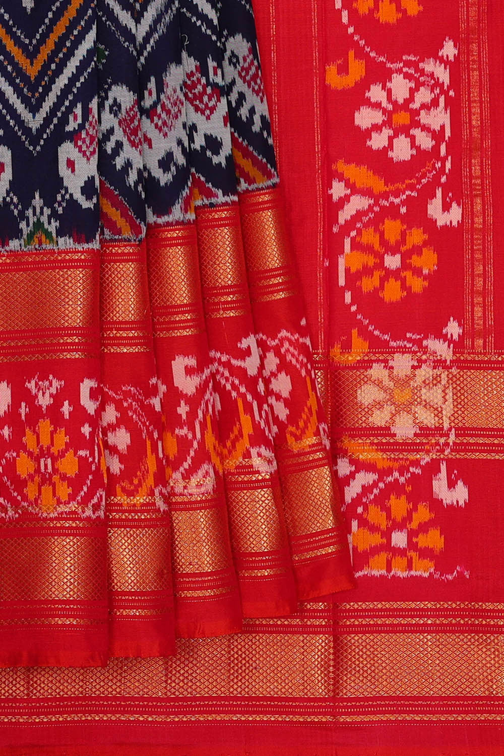 Image of Ikat Navy Blue Saree