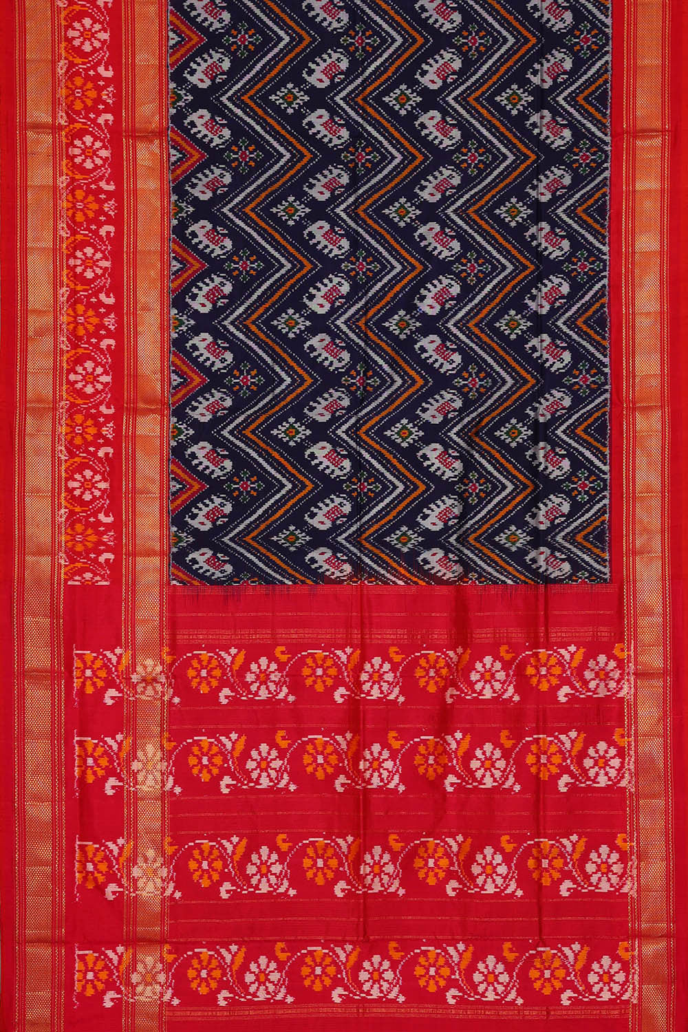 Image of Ikat Navy Blue Saree