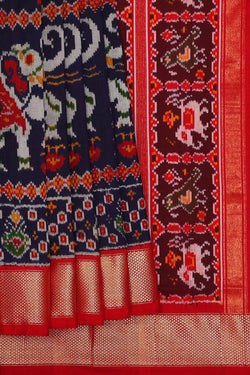 Image of Ikat Navy Blue Saree