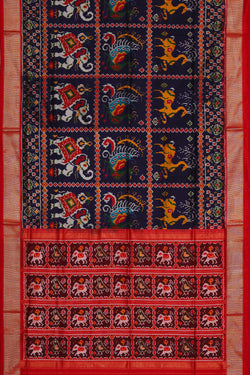 Image of Ikat Navy Blue Saree