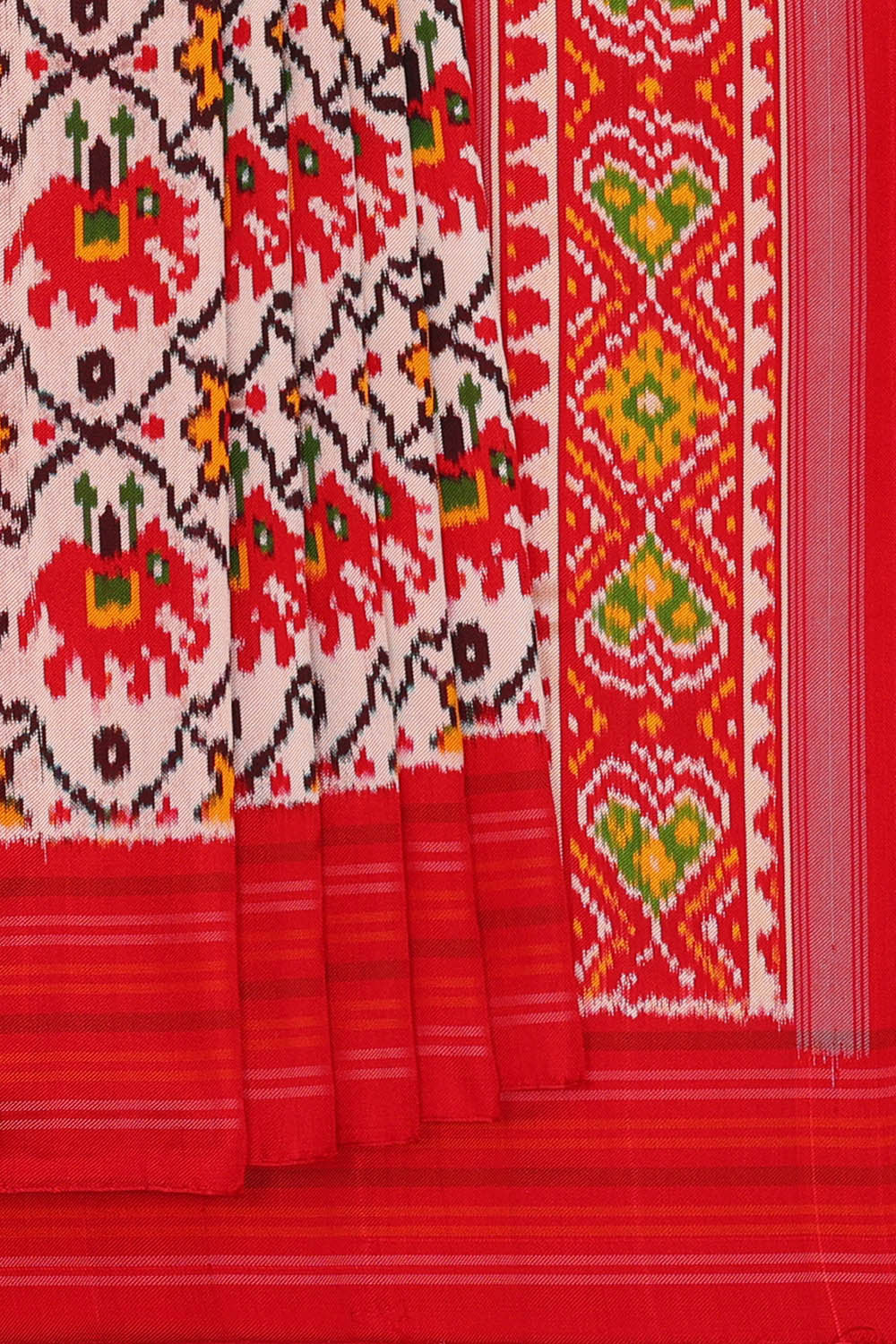 Patola Cream-Red Saree