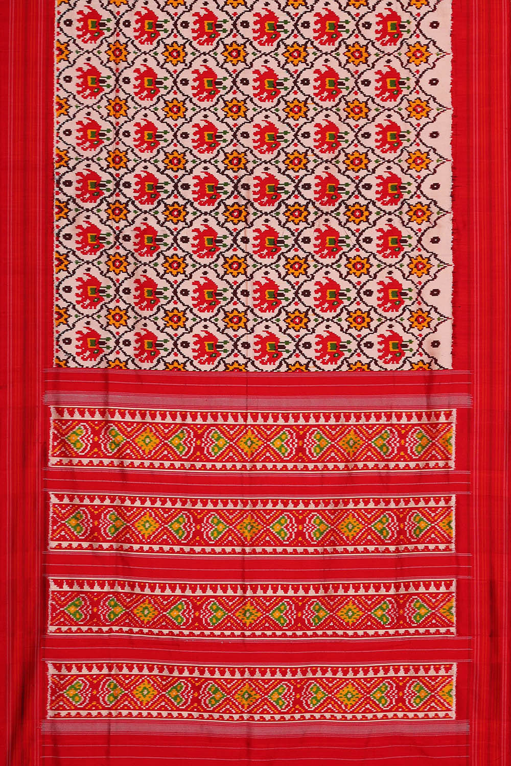 Patola Cream-Red Saree